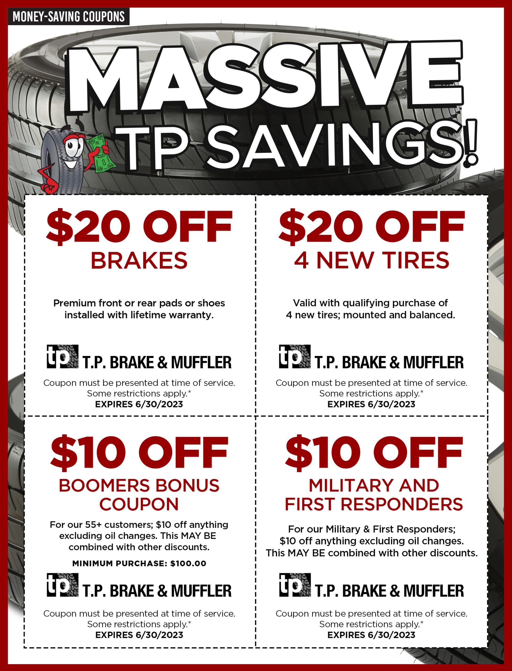 Tire and Auto Service Coupons TP Brake & Muffler Utica and Rome, NY